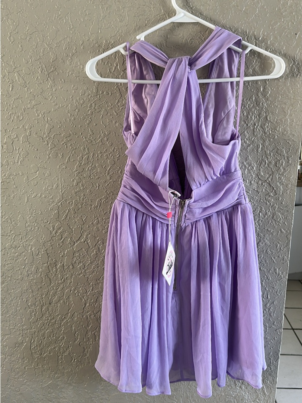 Selfie Leslie Lavender Deep V Chiffon Mini Dress - Picture 3 of 4